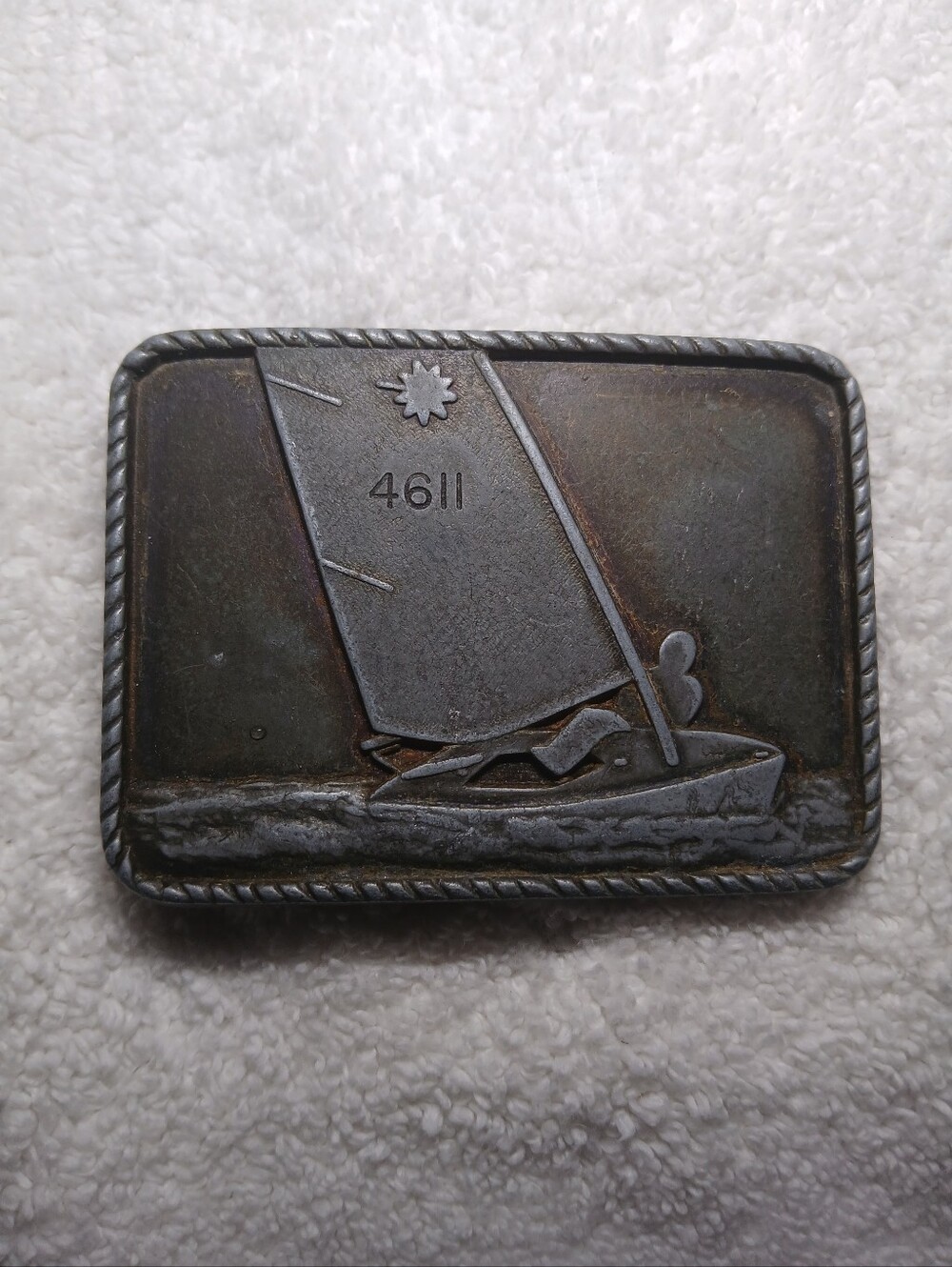 Vintage Sailboat Metal Belt Buckle - Brown